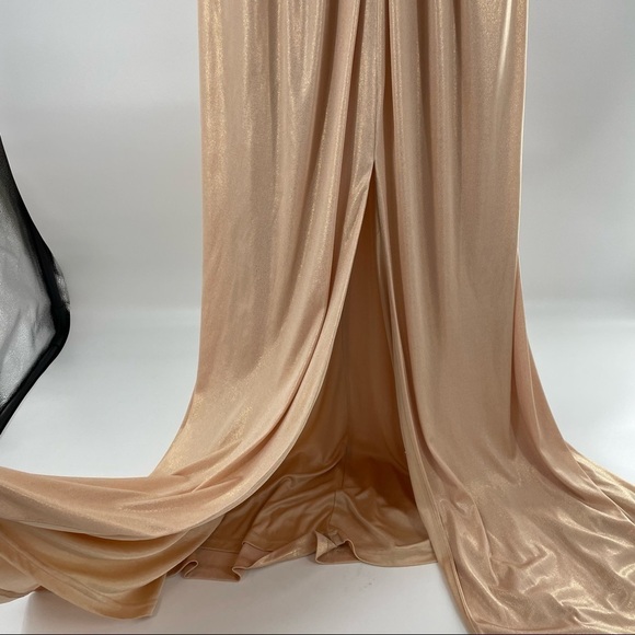 Aidan Mattox Metallic Halter Beaded Maxi Length Formal Gown Dress - Picture 4 of 15